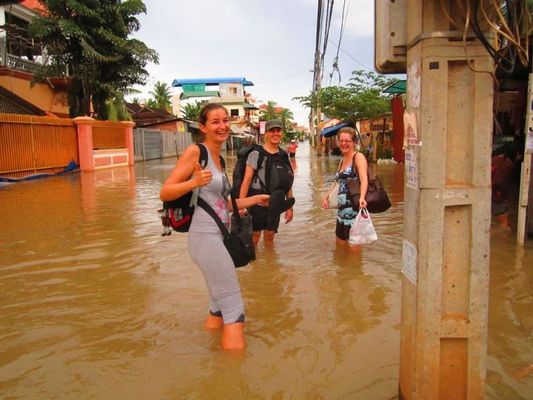 me and Monika in flooded Siem Reap